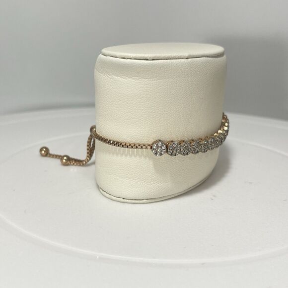 Rose Gold Tone Adjustable Slider Bracelet Clear Rhinestone Cluster 9 Inch - Picture 4 of 7